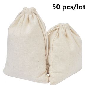 Cosmetic Bags Cases 50 PcsLot Cotton Drawstring Storage Bags Christms Wedding Gift DIY Plain Pouch Reusable Home Organize Dustbag 8x10 10x12 10x15 221103