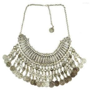 Подвесные ожерелья цыганская богемная винтажная металлическая монета нагрудника длинная кисточка для женщин Большой кожух ожерелья с колена