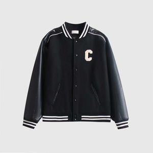 CEL Лучший качественный дизайнерский дизайнерский мужской куртки CE 2024 шерстяные кожаные рукавы бейсбольный рука