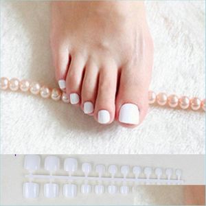 Falska naglar 24st White Acrylic Toe Nails Fake Girls Square Press On Foot Articfical Candy Aron Color False Toyns Drop Deliv Dht9j