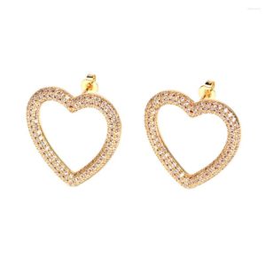 Orecchini a bottone EYIKA Luxury Full Zircon Hollow Big Love Heart European And American INS Women Wedding Jewelry Oro argento Colore