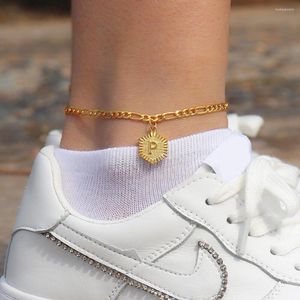 Tornozinhos Hexagon A Z Letra inicial para mulheres Alfabet Chain Chain Chain Gold Anklet perna Bracelet Boho Jewelry Gift Bijoux Tobillera