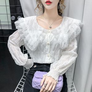 Blouses femininas Blusa Fall Fall 2022 Gollar de gola com mangas compridas BLUSAS MOJER DE MODA