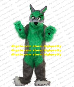 Green Gray Long Fur Furry Wolf Mascot Costume Husky Dog Fox Fursuit Adult Cartoon Trade Exhibition Musical Pantomime zz8112