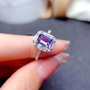 Cluster Rings YULEM Square Cut 5x7mm Natural Blue Tanzanite Original Silver Charm Engagement Jewelry Ring For Women