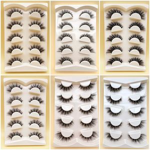 Cat Eye False Eyelashes Wispy Natural 3D Faux Mink Lashes Eye End Lelongen Fluffy Thick Handmad Lash 5 Par Pack