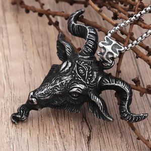 Pendant Necklaces Punk Vintage Large Goat Head Necklace For Men Gothic Stainless Steel Demon Satan Biker Jewelry Gifts Drop