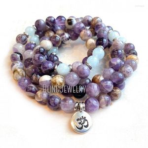 Strand WMB34557 MALA FÖR HOPE AMETHYST Aquamarine Wrist Wrap 108 Bead Mantra Meditation