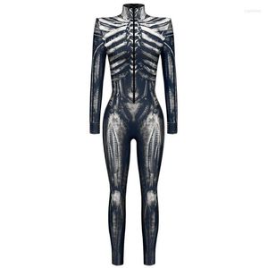 Kvinnors tv￥bitar byxor skelett bodysuit halloween onesie tryck cosplay 3d smickrande bodysuits f￶r maskeradfest