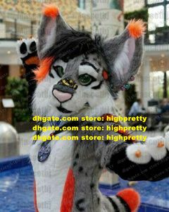 Szary długi futra Husky Dog Mascot Costume Wolf Fies Furry Furry Adult Cartoon Posta