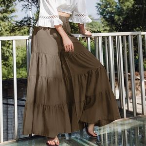 Skirts Women Solid Color Skirt Trousers Casual Pants And Loose Fit Elastic Waist Wide Leg Long For Spring Fall