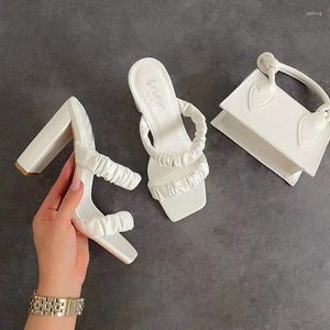 Dress Shoes Sexy 2022 Designer Fashion Female Sandals Open Toe High Square Heels Lady Pumps Party Women Summer Slides 43