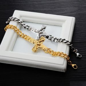 Bangle 2021 Cross Bracelet Men Bangle Jewelry Sier/Gold Color 21Cm Inri Crucifix Jesus Piece Cuban Link Chain Bangles Fathers Day Gi Dhjrx