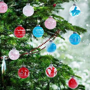 Party Decoration 12Pcs 8cm Christmas Ball Ornament Visible Xmas Printing Round Shape Transparent Surface Balls For Shopping Mall