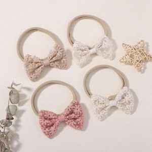 Hair Accessories Lace Embroidery Bows Headband For Kids Girls Born Baby Hairbands Nylon Elastic Band Headwear