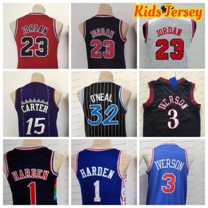 Barn Luka 77 baskettröja 1 James Doncic Harden Shaq 32 Neal 23 Allen 3 Iverson Throwback Black Red Jerseys Youth