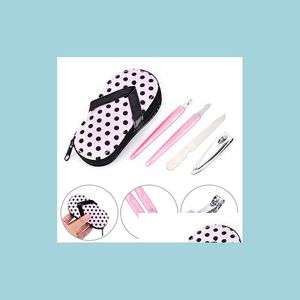 Kit per nail art 4 pezzi Set per manicure in custodia per sandalo in pu con kit da viaggio per la cura delle unghie Forbici per tagliaunghie Strumento per toelettatura Pedicure Drop Del Dhj1Q