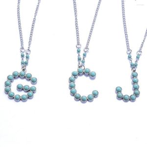 Colar de pingente colar inicial Turquoise Colored Stones Jewelry Letter Gift A-Z