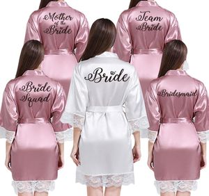 Lace Sexy Women Nightwear Robes Plus Size Wedding Kimono Satin Silk Female Bathrobes Bridemaids Robes Personalized Name Y2004258301223