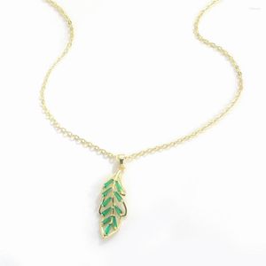 Pendant Necklaces Fashion Fine Leaf Necklace For Women Aesthetics Female Cocktail Party Green Zircon Golden Chain Neacklace Jewelry