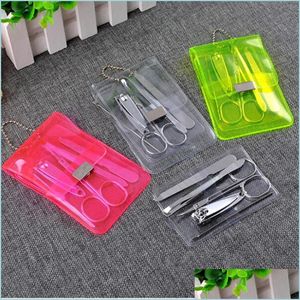 Nail Manicure Set Wholesale 5Pcs Stainless Steel Nail Care Set Pedicure Scissors Tweezer Knife Ear Pick Utility Clipper Kit Manicure Dhmbx