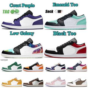 2023 1 1s mens womens low designer basketball shoes court purple Black Fog Grey Emerald Toe Mighty Swusher UNC Blue Pollen Sports SneakersJORDON JORDAB