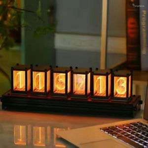 Masa saatleri rgb sahte-sarkma tüp saati LED masaüstü yaratıcı dekorasyon diy retro katı ahşap elektronik dijital parlama hediyesi