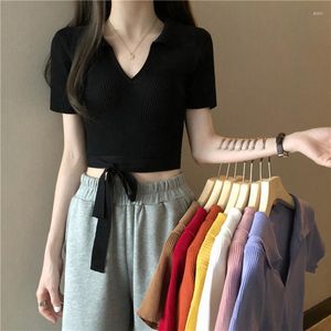 여자 T 셔츠 여성 Tshirts 검은 짧은팔 티셔츠 여자 여름 2022 니트 탑 작물 Mujer Camisetas