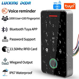 Bloqueios de porta NFC Bluetooth Tuya App Backlight Touch 13.56MHz RFID CARTO ACESSO DE ACESSO DO TECLADO DE TECHADO DE LOCAￇￃO WG Sa￭da IP66 Watreproof 221103