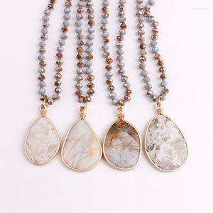 Pendant Necklaces N5521 ZWPON Faceted Glass Beaded Knot Gold Filled Natural Stone Necklace For Women Long Beads Statement Jewelry