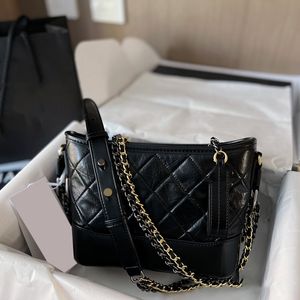 Womens Calfskin Mini Hobo Black White Quilted Bags Aged Silver Gold Chain Crossbody Shoulder Purse With Lucky Zipper Tassel Pocket Designer Pouch Handbags 20X15CM