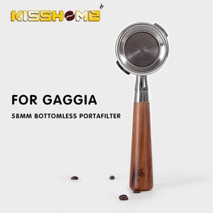 Кофейные фильтры Bottomless Naked Portafilter 58MM Держатель фильтра Barista Espresso Handle Soild Wood для GAGGIA Cafe Machine Аксессуары 221104