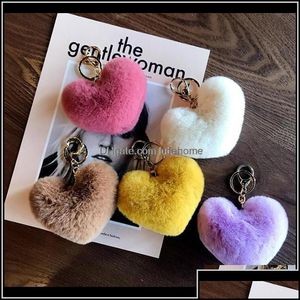 Keychains Rabbit Heart Shape Soft Lovely Gold Metal Key Chains Pom Poms Pluxh Careyring Brincos de sacos de bolsa