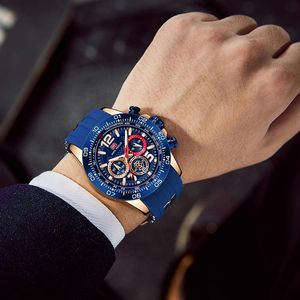 Titta p￥ Mini Focus Blue Sport Fashion Watch Chronograph Sub Dials Luminous Calendar Quartz Silicone Strap Men2885