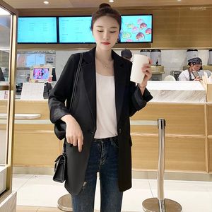 Women's Suits V- Neck Black Blazers Elegant Fashion Suit Women 2023 Autumn Spring Slim Korean Style Mid-Length Casual Jacket Business Attire