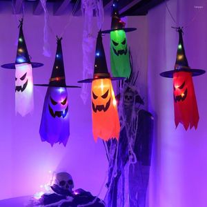 Strings liderou a decoração de Halloween piscando gipsophila ghost festival Dress Up Gllowing Wizard Hat Hat Lamp Decor Hanging Lantern