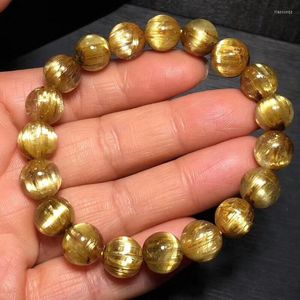 Strand Natural Gold Rutilated Titanium Quartz Round Beads Bracelet Brazil Women Men Crystal Reiki Stretch 10mm Certificate