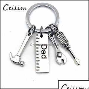 Key Rings Key Rings Jewelry Personalized Diy Stainless Steel Keychain Engraved Dad Papa Grandpa Hammer Screwdriver Wrench Tools Fath Otvaa