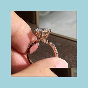 Bandringar 18K Rose Gold Jewelry White Nturl Zircon Ring for Women Round Se Nillos de Bizuteri Gemstone 18 K Dimond Rings Drop Deliv Otf7d