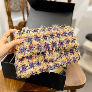 Designer damski Tweed klasyczny średnia klapa kołdane torby prostokątne torebka złota metalowa sprzętowa skręć Matelasse łańcuch crossbody torebki na ramię 26x18cm