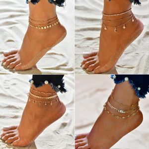 Anklets Vintage Multilayer For Women Bohemian Moon Leaves Beads Anklet Bracelet 2022 DIY Boho Jewelry Hamsa Ankel Bracelets