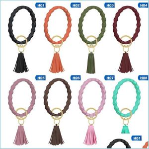 Keychains Lanyards Fashion Silica Gel Armband med Tassel Pendant Portable Solid Color Round Sile Keyring for Women Trendy Wrist DHH6D