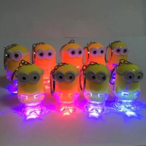 وصول Minion LED الأداة الإضاءة الإضاءة مفتاح سلسلة مفاتيح الحلقة Kevin Bob Flashlight Torch Torch Sound Toy Despicable Me Kids Christmas Giftion Gift