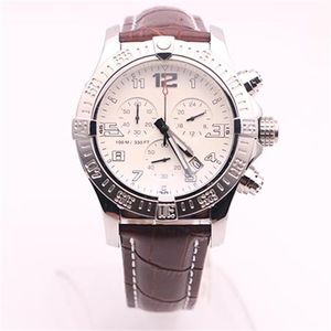 Dhgate Выбранный поставщик часов, чтобы мужчина Seawolf Chrono белый циферблат коричневый кожаный ремень часы Quartz Battery Watch Mens Dress Watches274L
