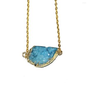 Pendant Necklaces 2022 Style Jewelry Blue Raw Geode Druzy Stone Gold Point Necklace Crystal Quartz Choker Girl