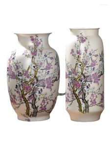 Estatuetas decorativas jingdezhen piso de cerâmica vaso grande grande sala de estar chinesa arranjo de flores decoração de tv armário de ornamento artesanato