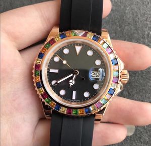 ZP Factory Men's Watch 116695Sats 40 -мм автоматические механические часы Rainbow Diamond Sapphire Mirror 14k Rose Gold Black Rubber Rand Box Сертификат