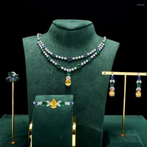 Collana Orecchini Set TIRIM Gioielli alla moda per le donne Doppio strato di cristallo Zircone cubico Accessori per gioielli da fidanzamento