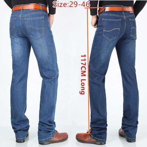 Мужские джинсы дополнительные длинные брюки 117 см высотой мужчины 195 см плюс размер 42 44 46 Классические синие растянуты
