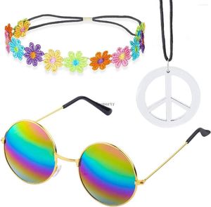 Forniture per feste Hippie 60er Jahre Retro Vintage Brille Friedenszeichen Halskette Sonnenblume Krone Haarband Dressing
